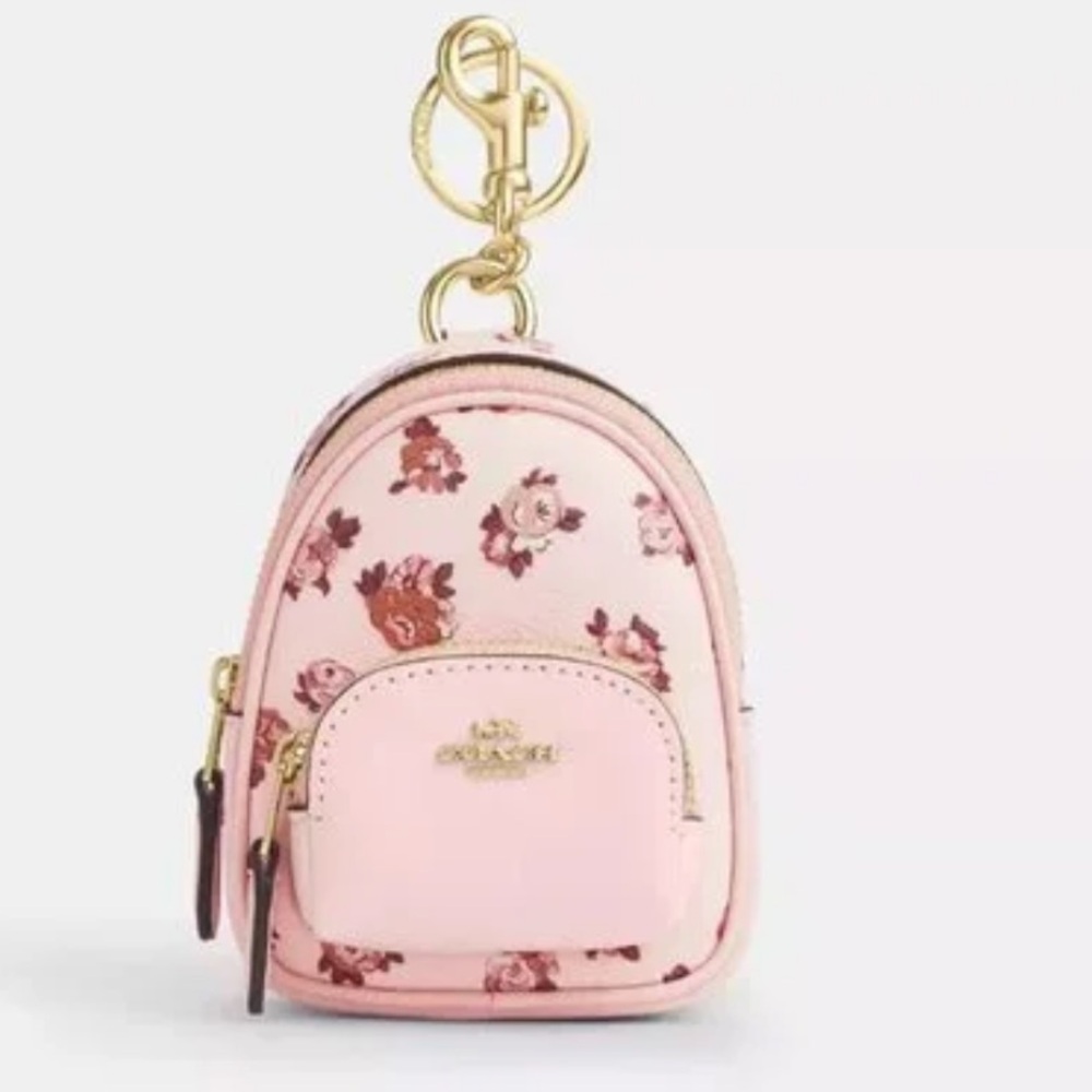 NWT Coach Pink and Brown Floral Mini Bag Keychain - Picture 11 of 11